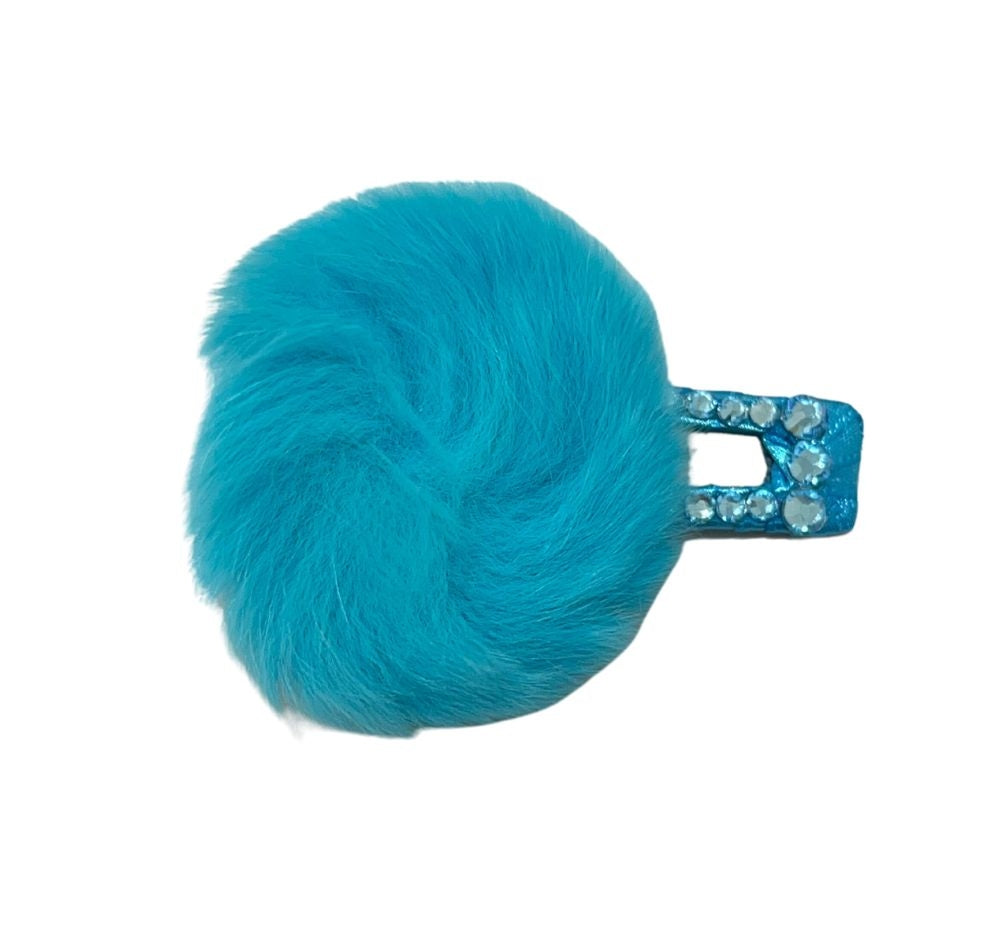 Rectangle Crystallized Snap Clips With Fur Blue
