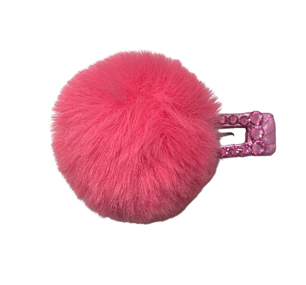 Rectangle Crystallized Snap Clips With Fur Hot Pink