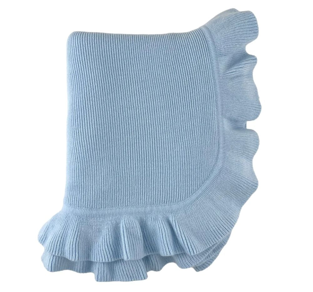 Cashmere Like Acrylic Jersey Knit Ruffle Blanket 30″X40″ Blue