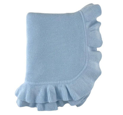 Cashmere Like Acrylic Jersey Knit Ruffle Blanket 30″X40″ Blue