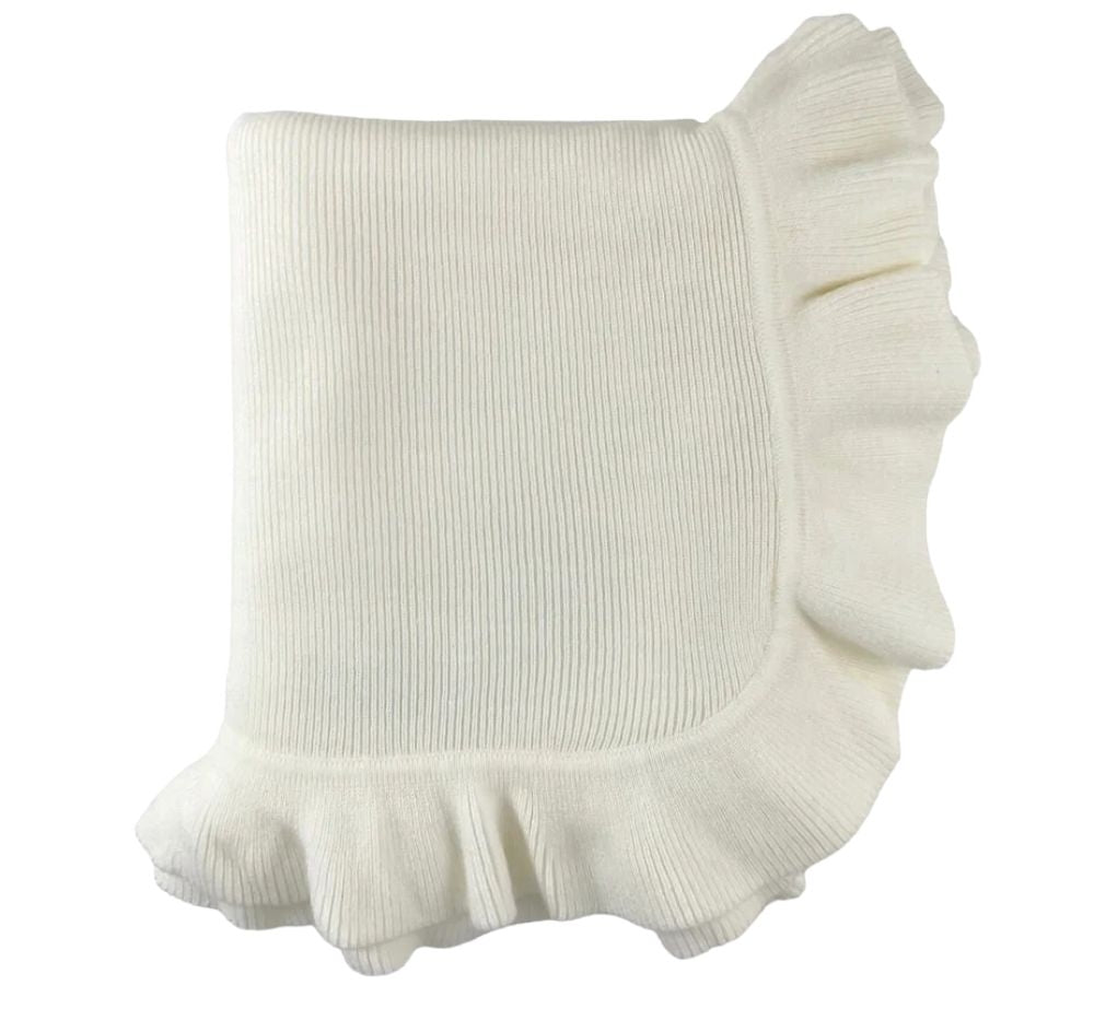 Cashmere Like Acrylic Jersey Knit Ruffle Blanket 30″X40″ Ivory