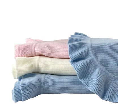 Cashmere Like Acrylic Jersey Knit Ruffle Blanket 30″X40″ Ivory