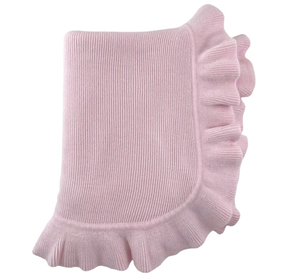 Cashmere Like Acrylic Jersey Knit Ruffle Blanket 30″X40″ Pink