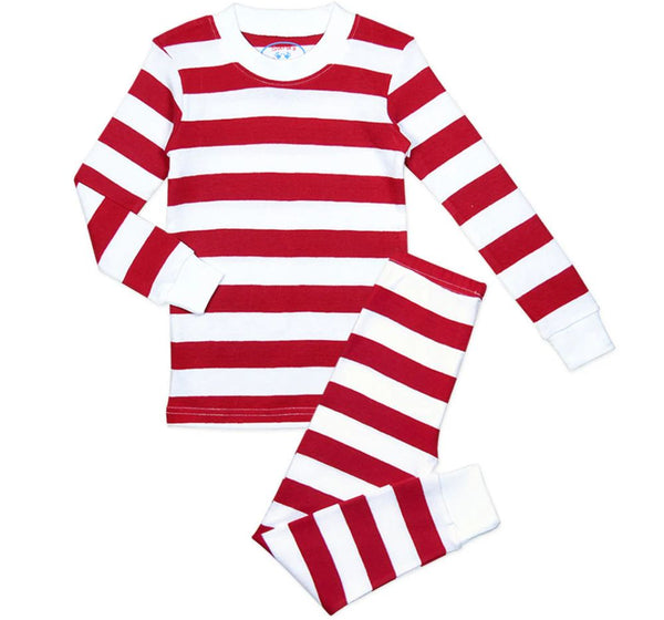 Long John Pjs Red White Wide Stripe
