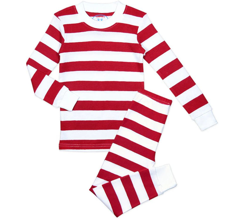 Long John Pjs Red White Wide Stripe