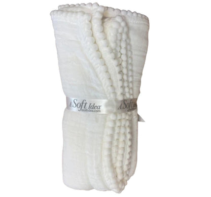 Swaddle Baby Blanket With Pompom Edge White/White