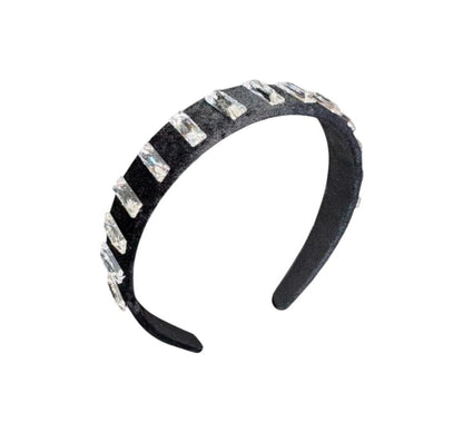 Velvet Crystal Bar Headband Black