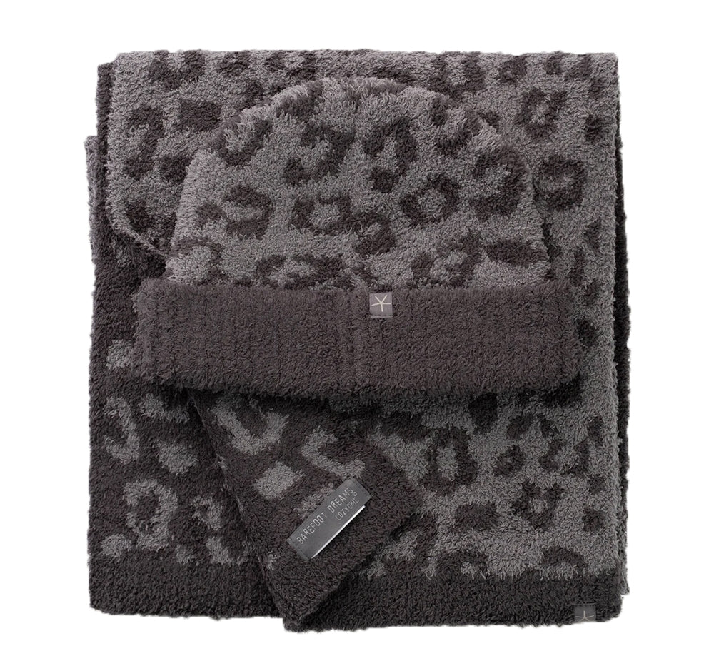Conjunto de gorro y bufanda de leopardo negro/gris -Barefoot Dreams