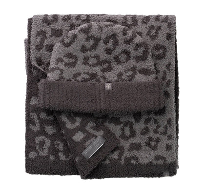 Conjunto de gorro y bufanda de leopardo negro/gris -Barefoot Dreams