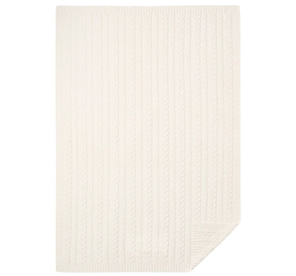Whisper White Horseshoe Cable Blanket