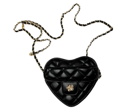 Quilted Leather Heart Purse Black