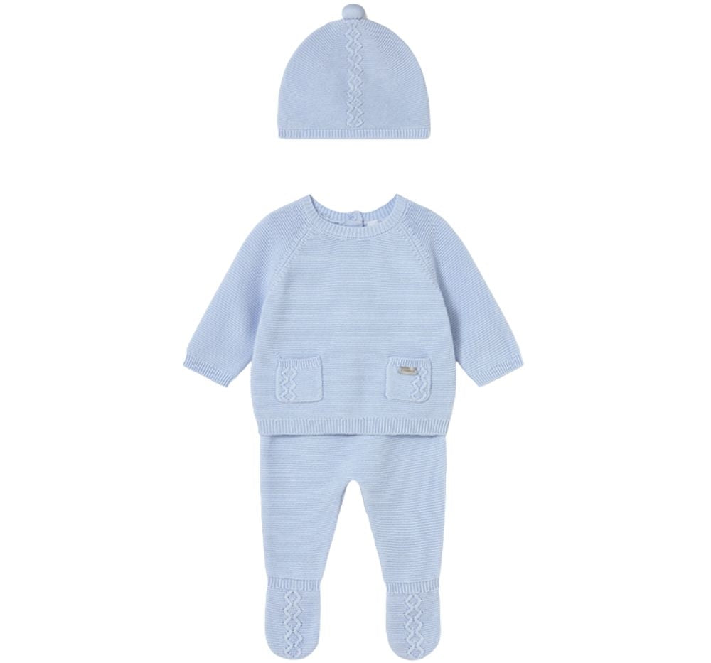 Conjunto Polaina & Gorro Tricot Cielo