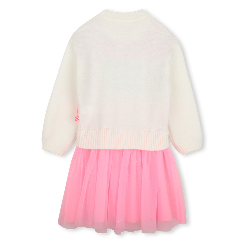 Girls Ls Bi Material Dress With Heart Graphic Pink