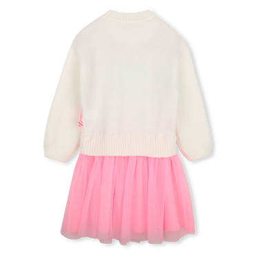 Girls Ls Bi Material Dress With Heart Graphic Pink