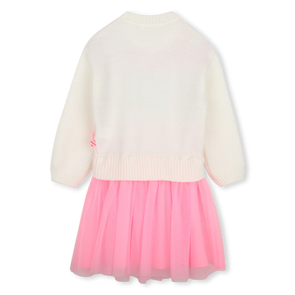 Girls Ls Bi Material Dress With Heart Graphic Pink