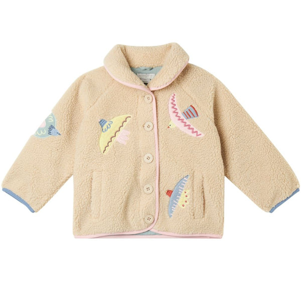 Girl Teddy Jacket With Birds Patch Beige