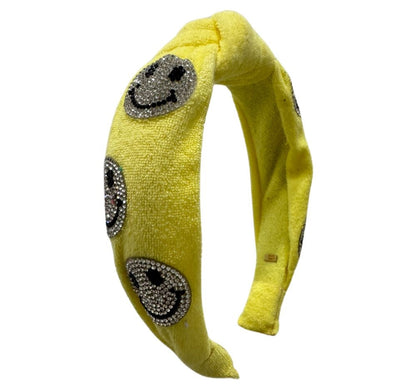 Crystal Smiley On Terry Knot Headband Yellow