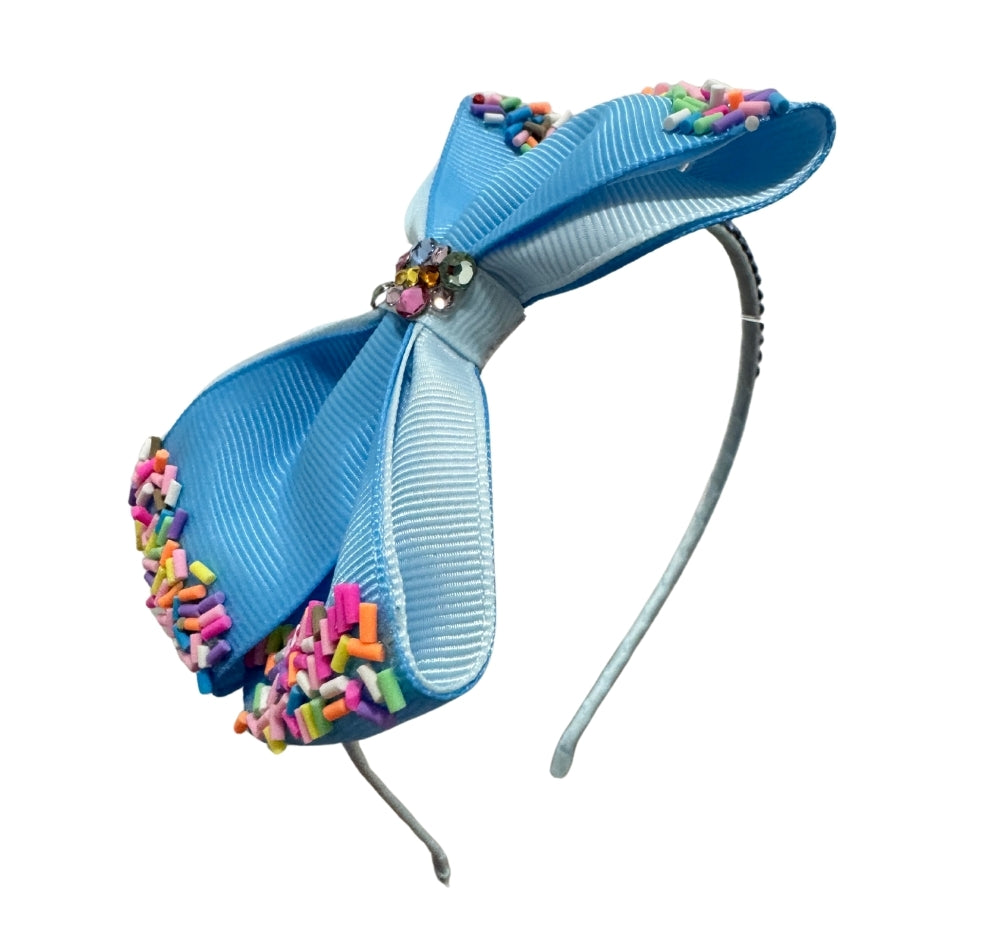 Crystallized Grosgrain Bow Sprinkle Thin Headband Blue