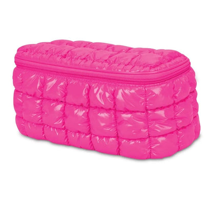 Hot Pink Shiny Puffer Cosmetic Case
