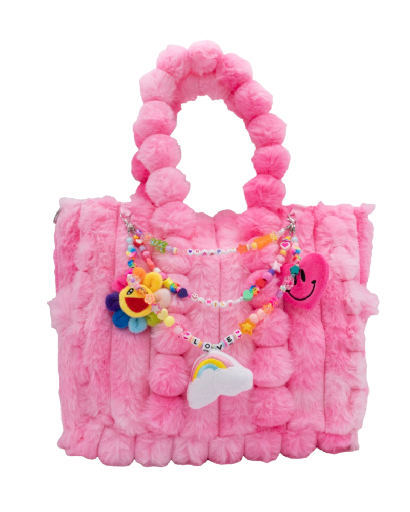 Pink Large Fur Bag With Charm Link