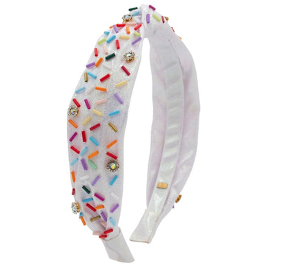 Thin Sprinkle Jewel Knot Headband White