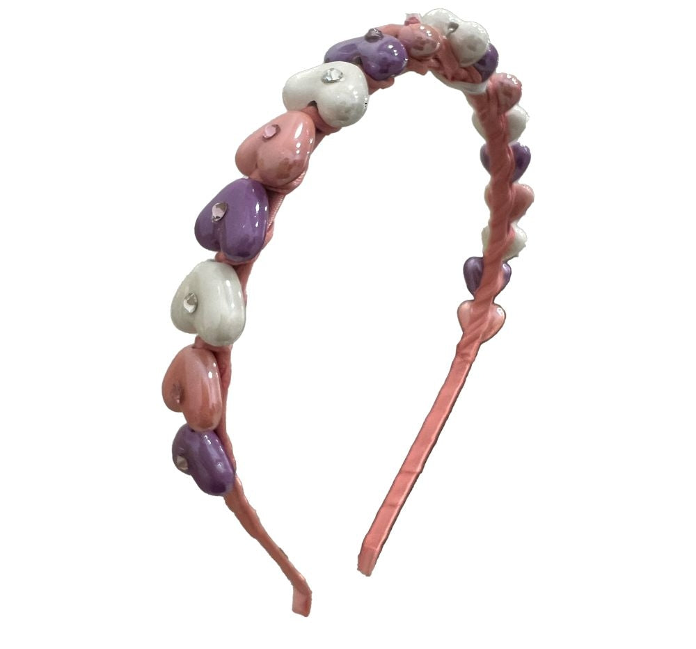 Crystallized Beaded Heart Headband Pink
