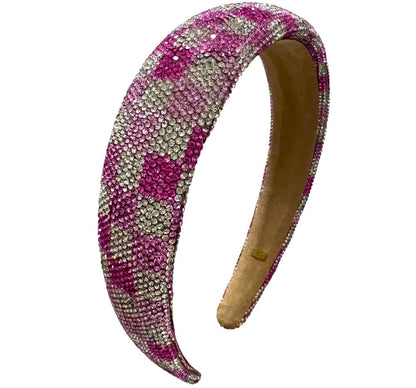 Fully Crystallized Checked Headband Pink