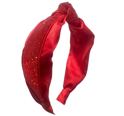 Half Crystallized Knot Headband Red