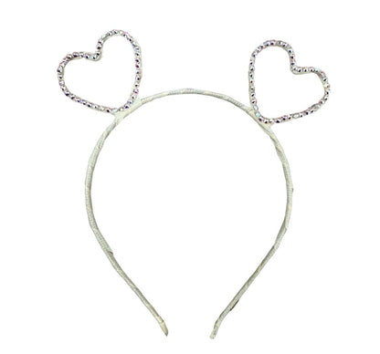 Fully Crystallized Heart Ear Headband White