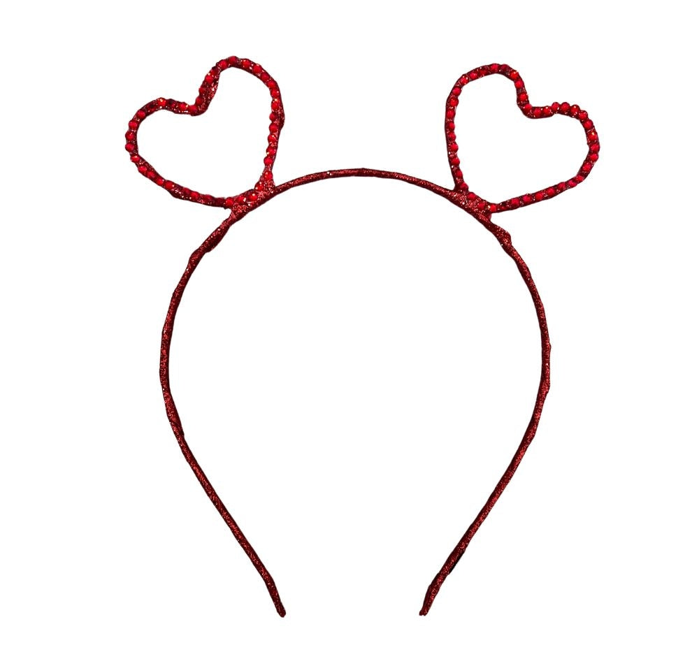 Fully Crystallized Heart Ear Headband Red