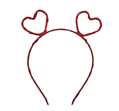 Fully Crystallized Heart Ear Headband Red