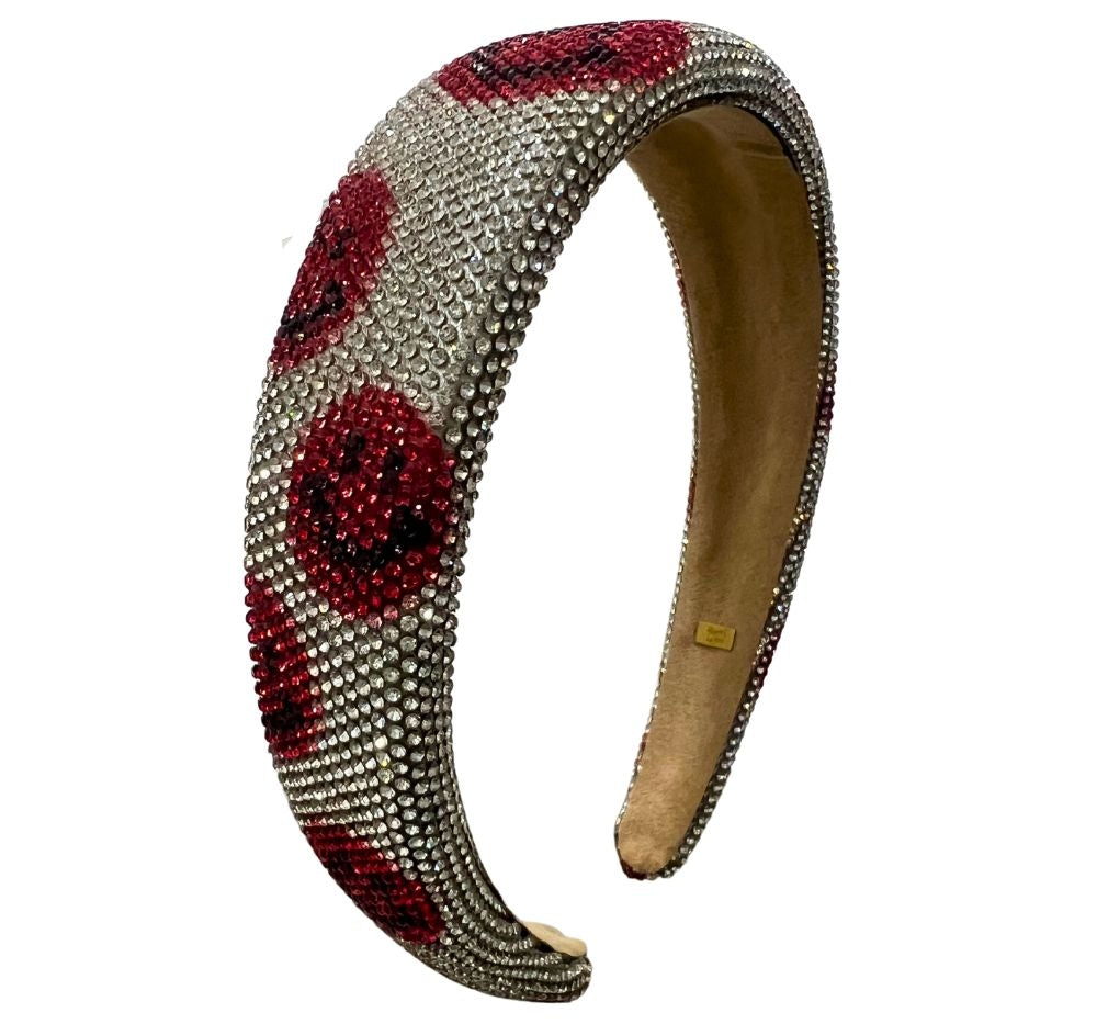 Fully Crystallized Smile Silver Headband Red