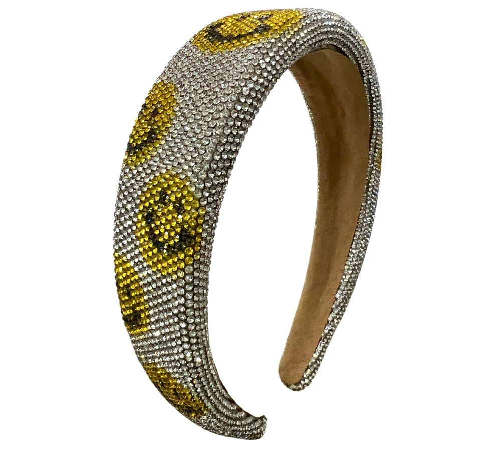 Fully Crystallized Smile Silver Headband Yellow