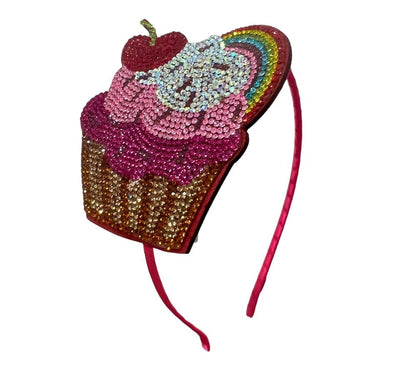 Crystal Emoji Headband Pink Cupcake Cherry W/Rainbow