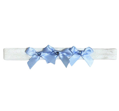 Small Satin Bow On Baby Elastic Light Blue