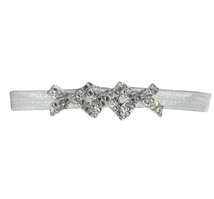 Diadema Elastica Blanca con Cristales Plata