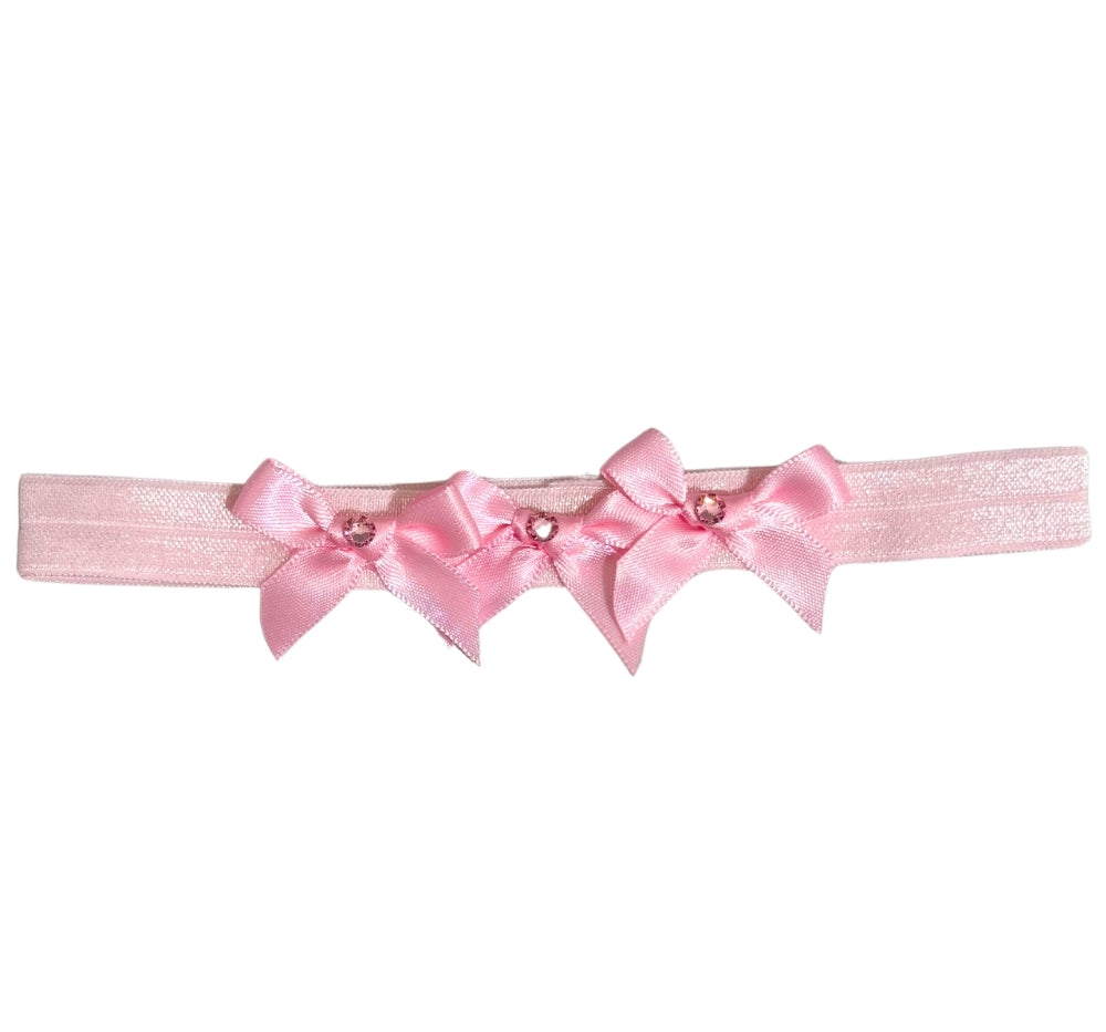 Diadema Elastica Rosa Con Moñitos