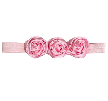 Crystallized Satin Rose Elastic Headband Pink