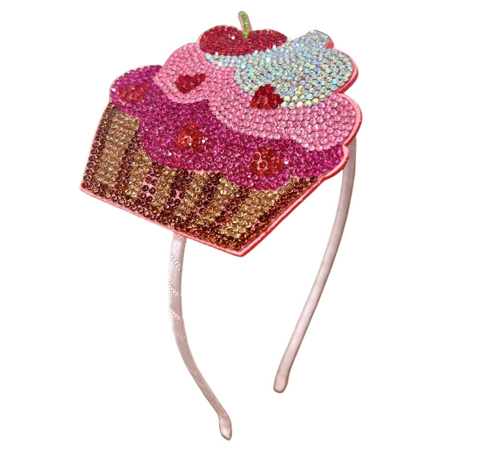 Crystal Emoji Headband Lt Pink Cupcake Cherry