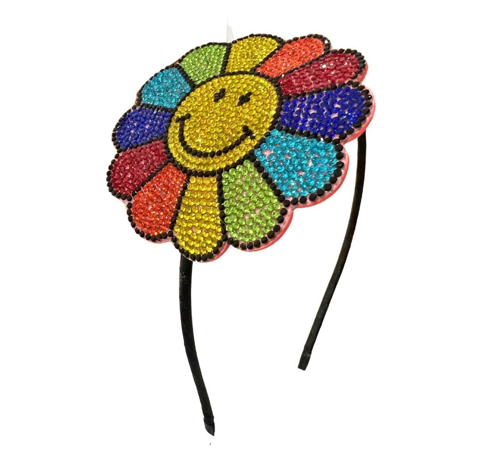 Crystal Emoji Headband Black Flower Rainbow