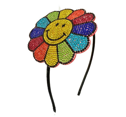 Crystal Emoji Headband Black Flower Rainbow