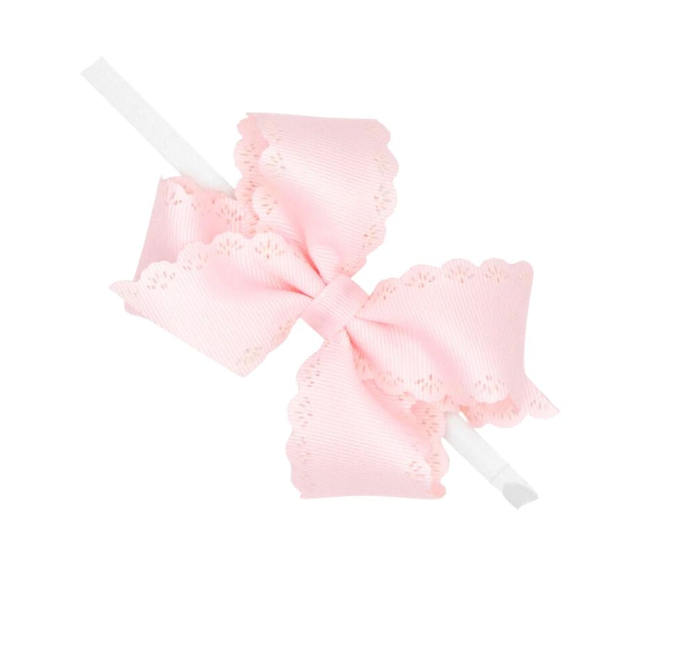 Sml Eyelet Embossed Gg Bow On Band Powder Pink