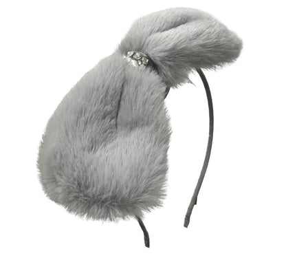 Crystallized Faux Fur Bow Headband Grey