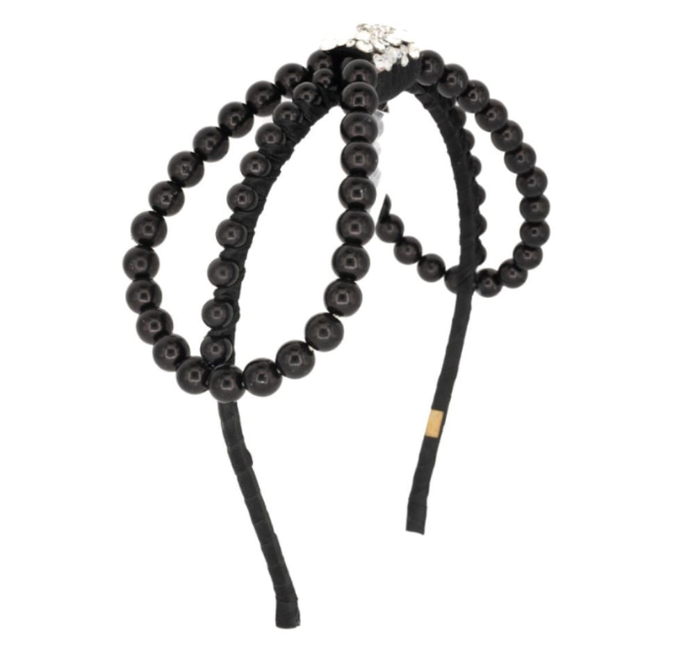 Large Pearl Bow Headband Black