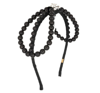 Large Pearl Bow Headband Black