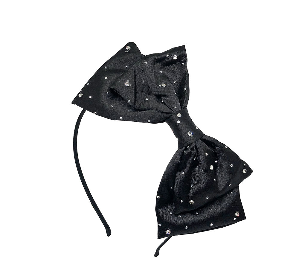 Crystalized Satin Silk Knot Headband Black