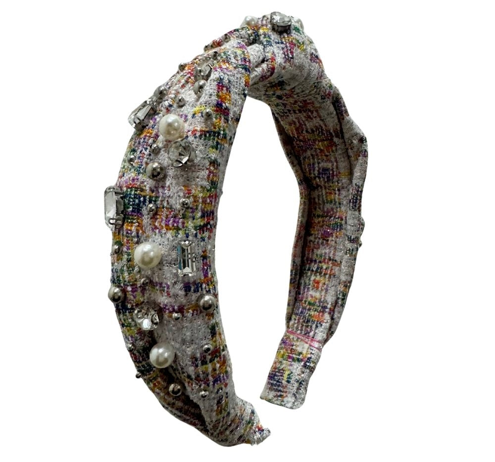 Tweed Jeweled & Pearl Knot Headband