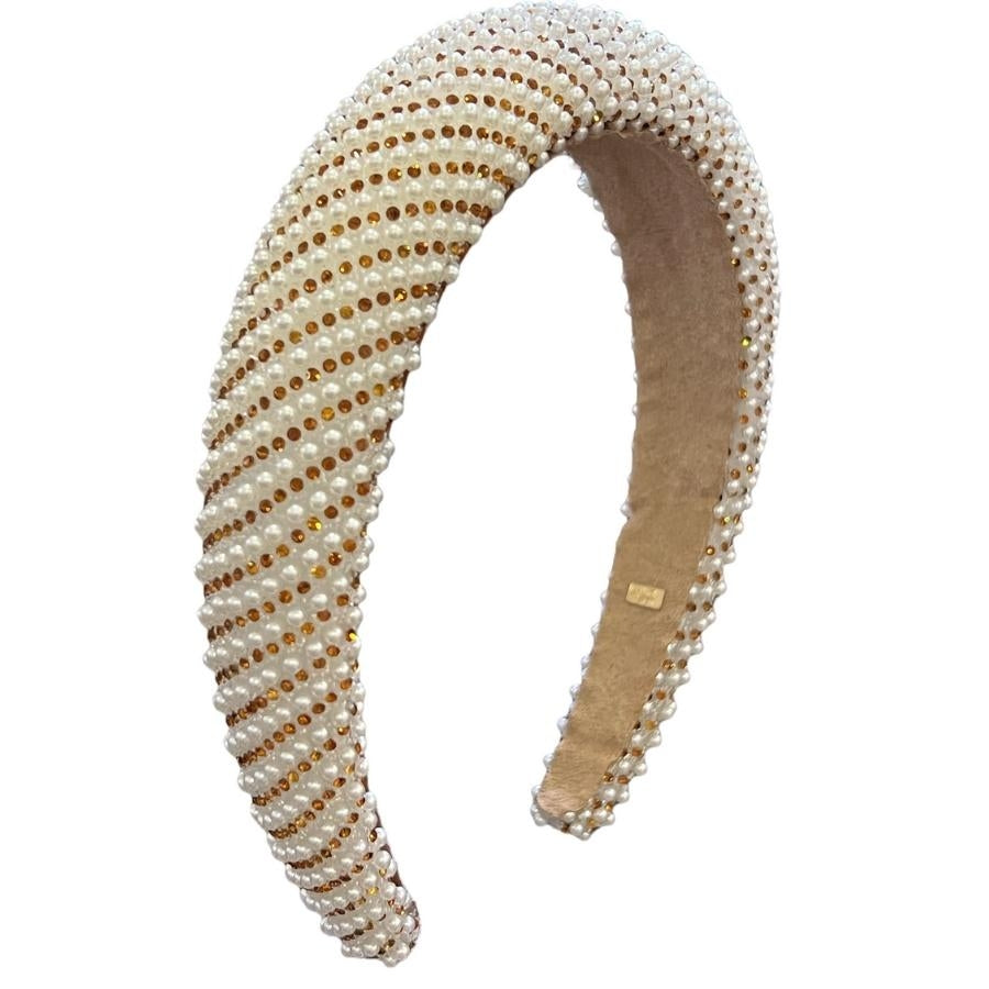Fully Crystallized Pearl Headband White/Gold