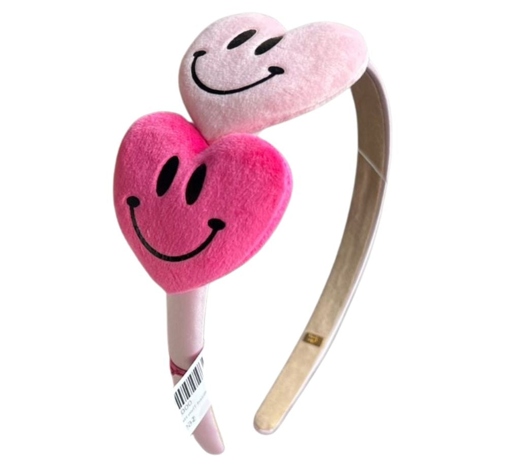 Headband Plush Crystallized Thin Light Pink W/2 Hearts