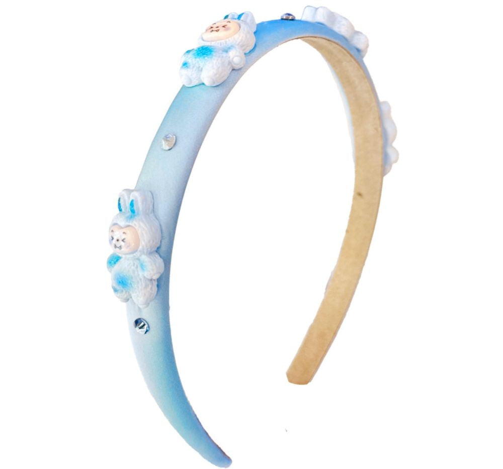 Bu Charm Halo Crystallized Thin Satin Headband Light Blue